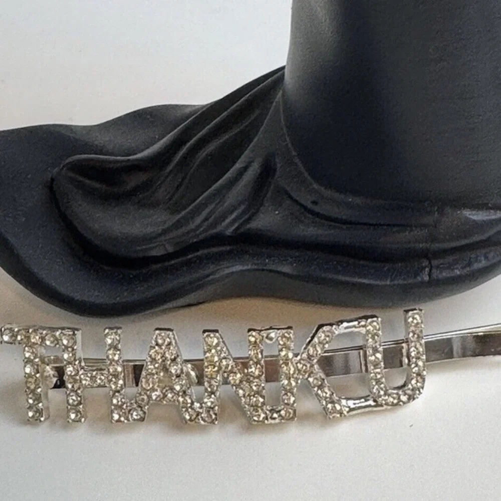Silver Rhinestone THANK U Statement Hair Clip Bobby‎ Pin Slide Accessory J-01